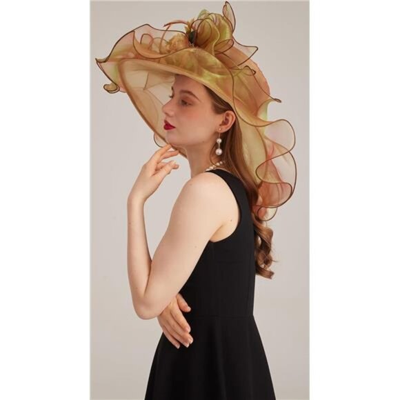 Women's Kentucky Derby Church Dress Hat 02-gold - Picture 6 of 7